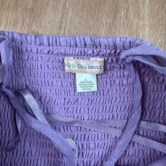 BOG Collective Boho Patchwork Jumpsuit Wide Leg Smocked Womens L - Picture 6 of 6